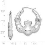 Загрузить изображение в средство просмотра галереи, Sterling Silver Rhodium Plated Claddagh Hoop Earrings 30mm
