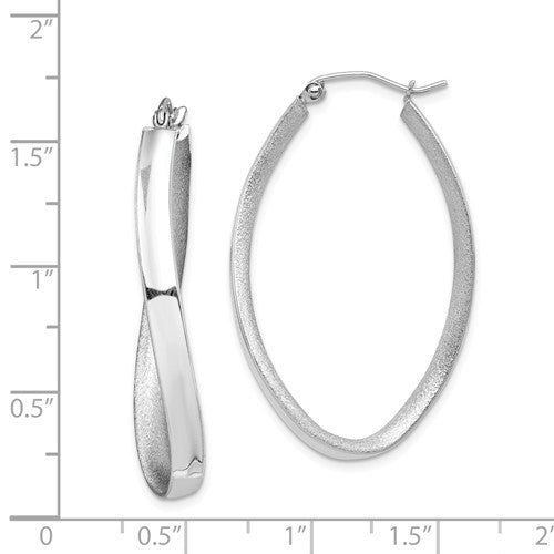 Sterling Silver Rhodium Plated Twisted Oval Hoop Earrings 39mm x 24mm