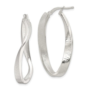 Sterling Silver Twisted Hoop Earrings Brushed Satin Finish 35mm x 17mm