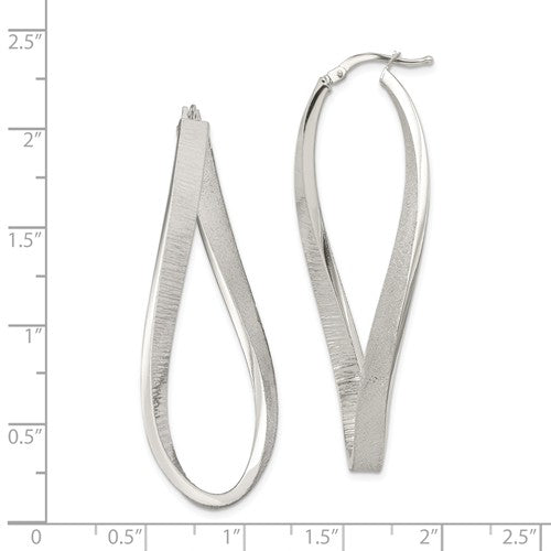Sterling Silver Twisted Hoop Earrings Brushed Satin Finish 51mm x 17mm