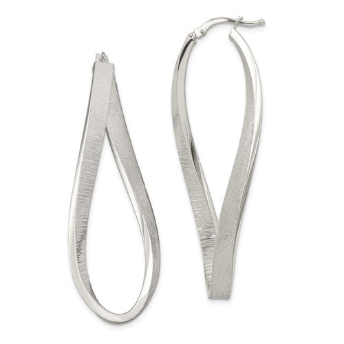 Sterling Silver Twisted Hoop Earrings Brushed Satin Finish 51mm x 17mm