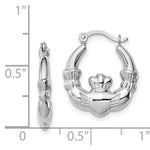 將圖片載入圖庫檢視器 Sterling Silver Rhodium Plated Claddagh Hoop Earrings 15mm
