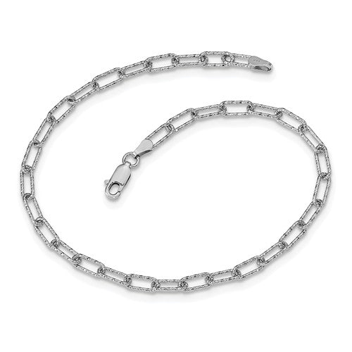 Sterling Silver Textured Link Anklet with Lobster Clasp 10 inches