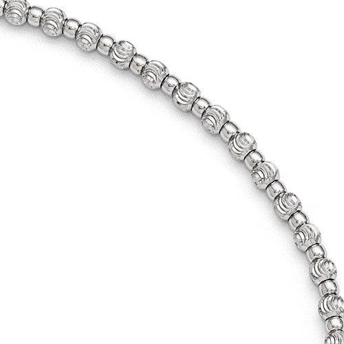 Sterling Silver Diamond Cut Ball Beaded Adjustable Anklet