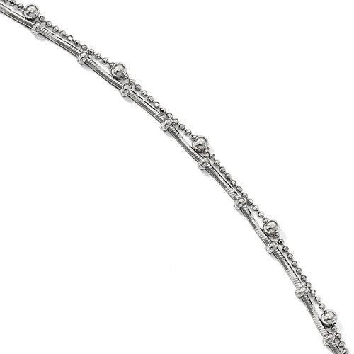 Sterling Silver Double Strand Ball Beaded Adjustable Anklet