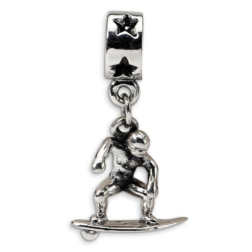 Authentic Reflections Sterling Silver Surfer Surfing Dangle Bead Charm