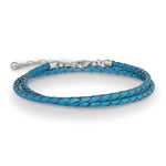 Indlæs billede til gallerivisning Blue Leather Braided Choker Necklace Bracelet Wrap with Sterling Silver Clasp
