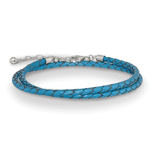 Blue Leather Braided Choker Necklace Bracelet Wrap with Sterling Silver Clasp