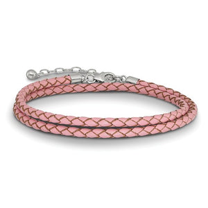 Pink Leather Braided Choker Necklace Bracelet Wrap with Sterling Silver Clasp