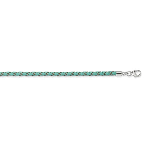 Teal Blue Green Leather Braided Choker Necklace Bracelet Wrap with Sterling Silver Clasp