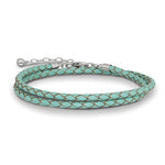 將圖片載入圖庫檢視器 Teal Blue Green Leather Braided Choker Necklace Bracelet Wrap with Sterling Silver Clasp
