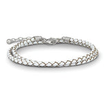 將圖片載入圖庫檢視器 White Leather Braided Choker Necklace Bracelet Wrap with Sterling Silver Clasp
