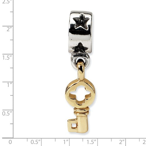 Authentic Reflections Sterling Silver 14k Yellow Gold Key Stars Bead Charm