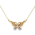 Cargar imagen en el visor de la galería, 14k Gold Tri Color Butterfly Necklace 17 inches
