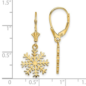 14k Yellow Gold Snowflake Leverback Dangle Earrings