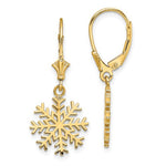 Załaduj obraz do przeglądarki galerii, 14k Yellow Gold Snowflake Leverback Dangle Earrings
