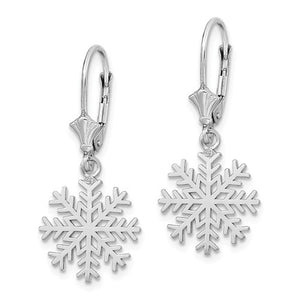 14k White Gold Snowflake Leverback Dangle Earrings