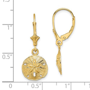 14k Yellow Gold Sand Dollar Starfish Leverback Dangle Earrings