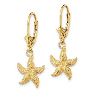 14k Yellow Gold Starfish Leverback Dangle Earrings