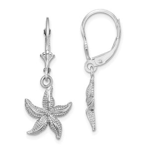 14k White Gold Starfish Leverback Dangle Earrings