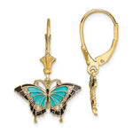Загрузить изображение в средство просмотра галереи, 14k Yellow Gold Enamel Blue Butterfly Leverback Dangle Earrings
