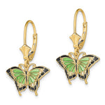 Lade das Bild in den Galerie-Viewer, 14k Yellow Gold Enamel Butterfly Leverback Dangle Earrings
