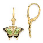 Lataa kuva Galleria-katseluun, 14k Yellow Gold Enamel Butterfly Leverback Dangle Earrings
