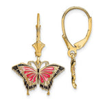 Lade das Bild in den Galerie-Viewer, 14k Yellow Gold Enamel Butterfly Leverback Dangle Earrings
