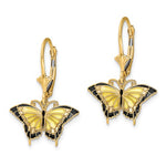 Lade das Bild in den Galerie-Viewer, 14k Yellow Gold Enamel Yellow Butterfly Leverback Dangle Earrings
