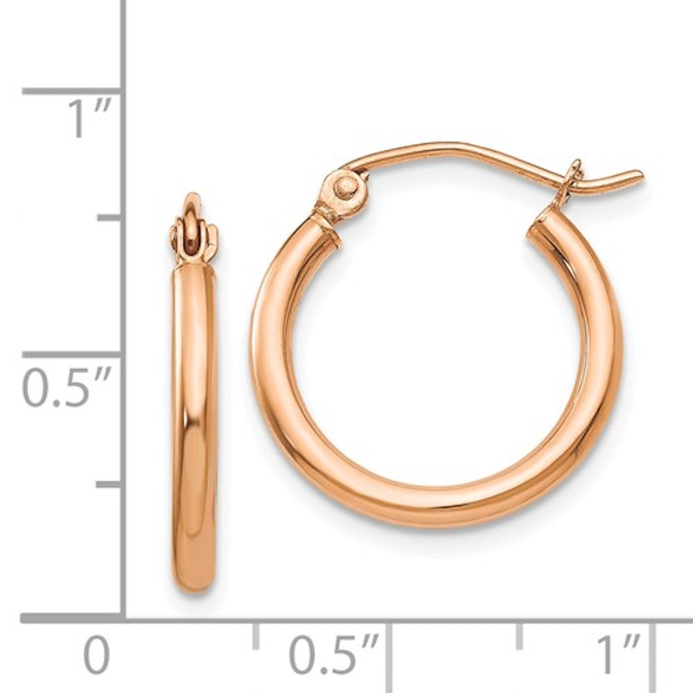 14K Rose Gold 15mm x 2.5mm Classic Round Hoop Earrings