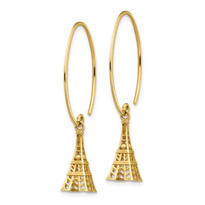 14k Yellow Gold Eiffel Tower Paris France Dangle Earrings