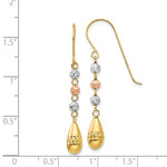 Indlæs billede til gallerivisning 14k Yellow Rose White Gold Tri Color Puffy Teardrop Beads Hook Dangle Earrings
