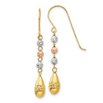 Charger l&#39;image dans la galerie, 14k Yellow Rose White Gold Tri Color Puffy Teardrop Beads Hook Dangle Earrings
