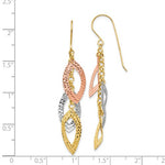 Φόρτωση εικόνας στο εργαλείο προβολής Συλλογής, 14k Yellow Rose White Gold Tri Color Teardrop Leaves Shepherd Hook Dangle Earrings
