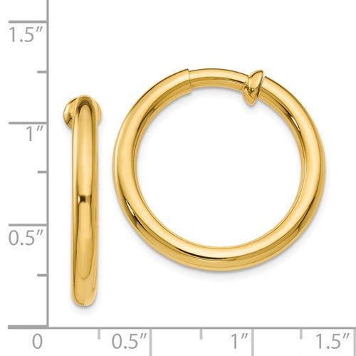 14K Yellow Gold 25mm x 3mm Non Pierced Round Hoop Earrings