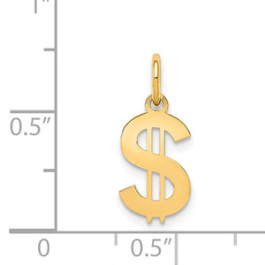 14k Yellow Gold Dollar Sign or Money Symbol Pendant Charm