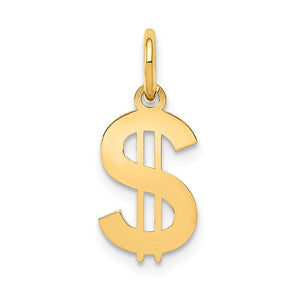 14k Yellow Gold Dollar Sign or Money Symbol Pendant Charm