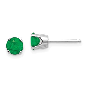 14k White Gold 5mm Round Emerald Stud Earrings May Birthstone