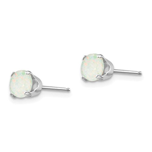 14k White Gold 5mm Round Opal Stud Earrings October Birthstone