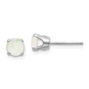 14k White Gold 5mm Round Opal Stud Earrings October Birthstone