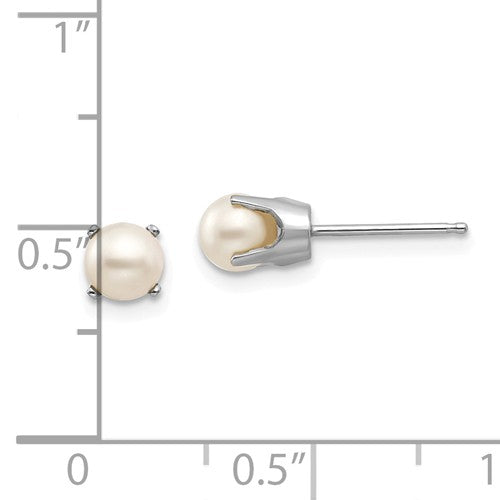 14k White Gold 5mm Round Freshwater Cultured Pearl Stud Earrings June Birthstone