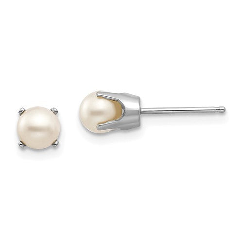 14k White Gold 5mm Round Freshwater Cultured Pearl Stud Earrings June Birthstone