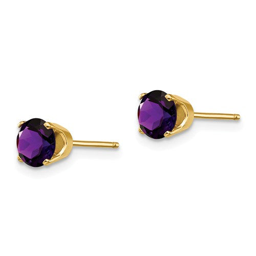 14k Yellow Gold 5mm Round Amethyst Stud Earrings February Birthstone