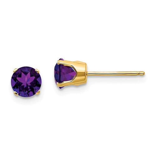 14k Yellow Gold 5mm Round Amethyst Stud Earrings February Birthstone