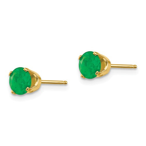 14k Yellow Gold 5mm Round Emerald Stud Earrings May Birthstone