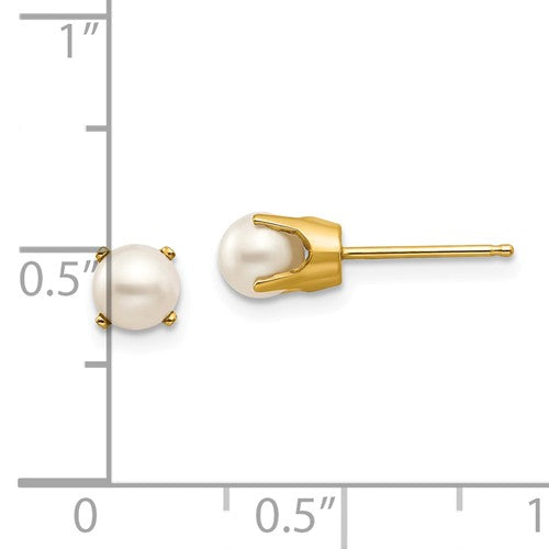 14k Yellow Gold 5mm Round Freshwater Cultured Pearl Stud Earrings June Birthstone