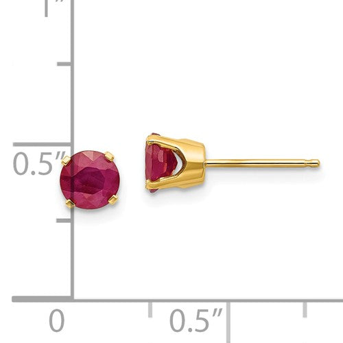 14k Yellow Gold 5mm Round Ruby Stud Earrings July Birthstone