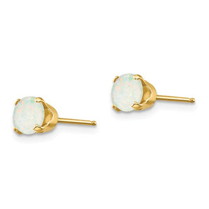 14k Yellow Gold 5mm Round Opal Stud Earrings October Birthstone