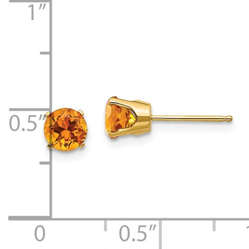 14k Yellow Gold 5mm Round Citrine Stud Earrings November Birthstone