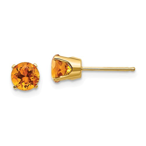 14k Yellow Gold 5mm Round Citrine Stud Earrings November Birthstone